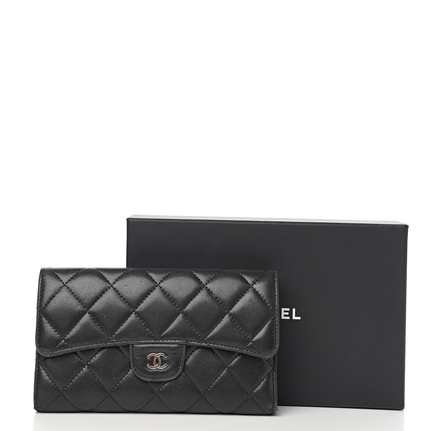 Lambskin Quilted Large Flap Wallet Black