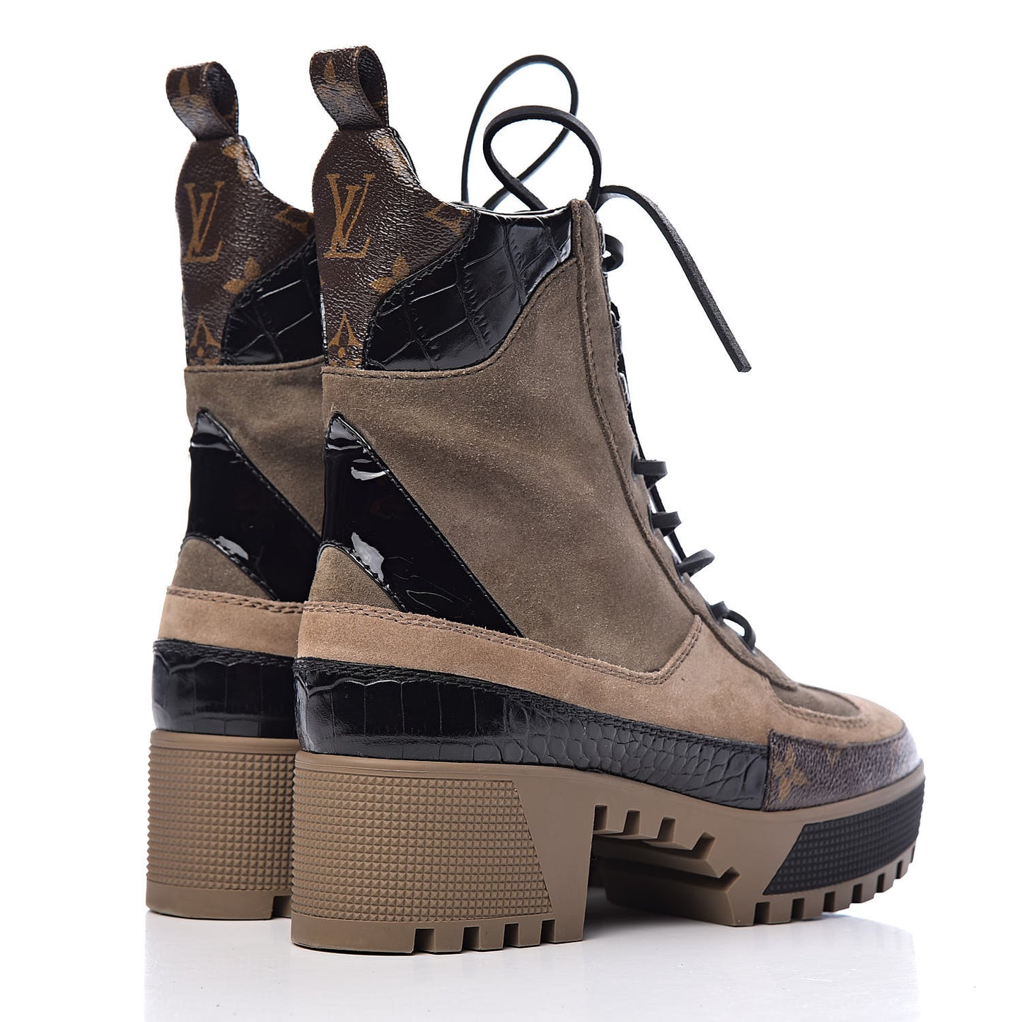 Suede Calfskin Monogram Laureate Platform Desert Boots 36 Taupe