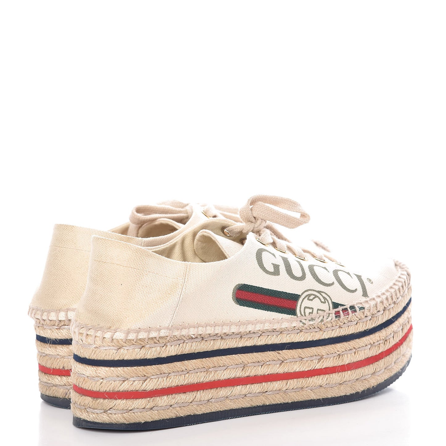 Canvas Logo Lace-Up Platform Espadrilles 35 Greggio Grege