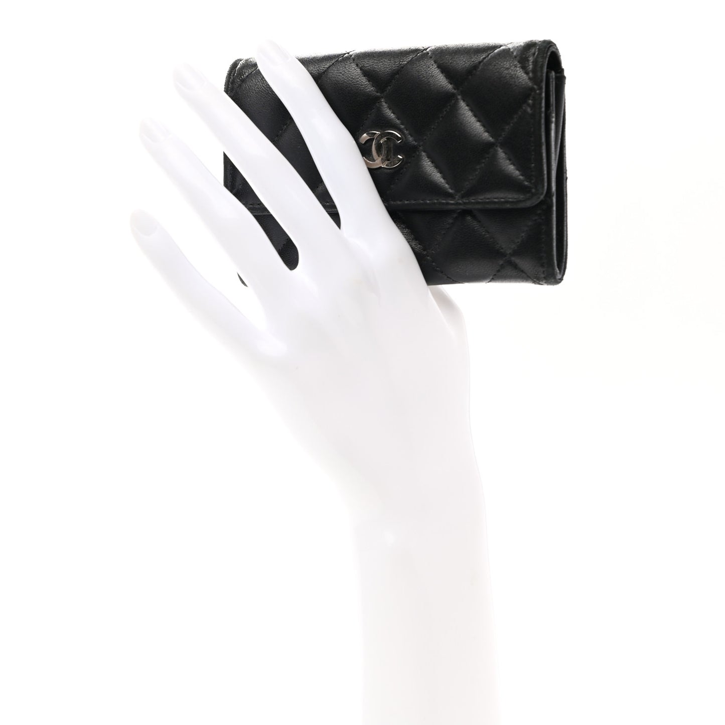 Lambskin Quilted Flap Card Holder Wallet Black