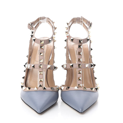 Valentino Garavani Nappa Rockstud Ankle Strap Pumps 39 Pastel Grey Poudre 2 of 8