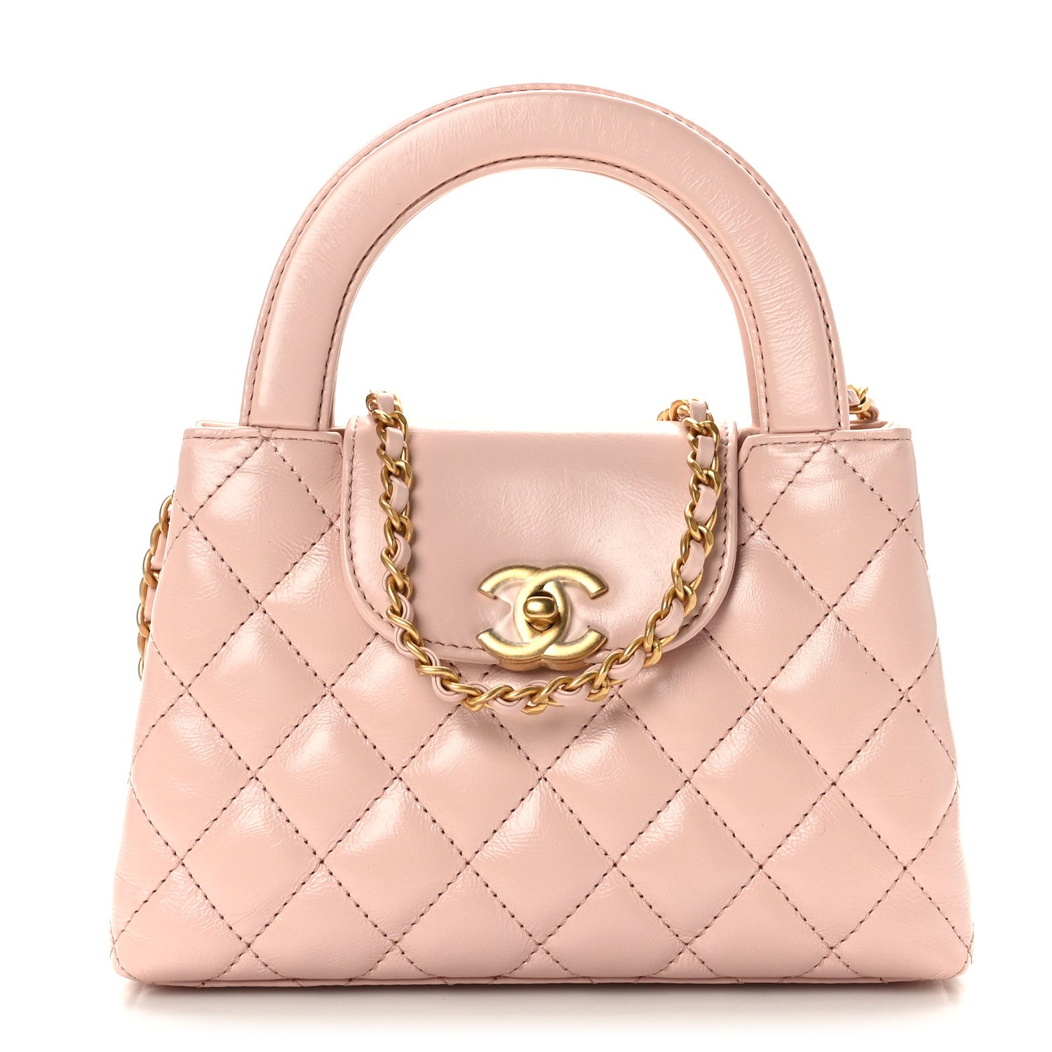Chanel Shiny Aged Calfskin Quilted Nano Kelly Shopper Light Pink 1 of 9