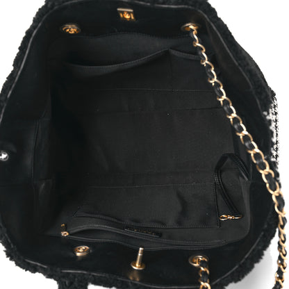Chanel Shearling Tweed Shopper Tote Black 5 of 11