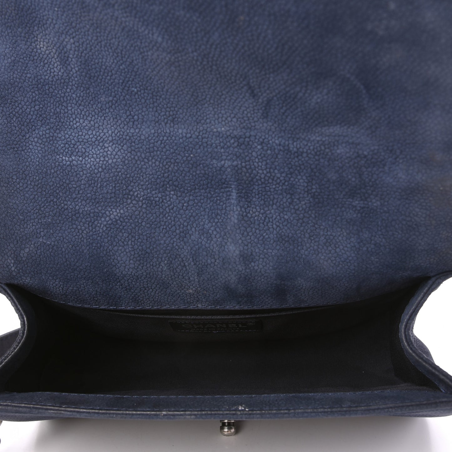 Iridescent Caviar Quilted Medium Boy Flap Dark Blue