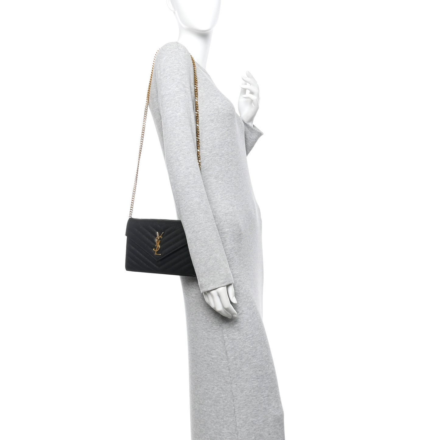 Grain De Poudre Matelasse Chevron Monogram Chain Wallet Black