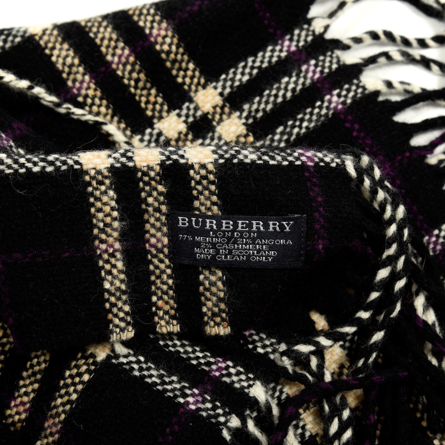 Wool Cashmere Check Happy Fringe Scarf Black