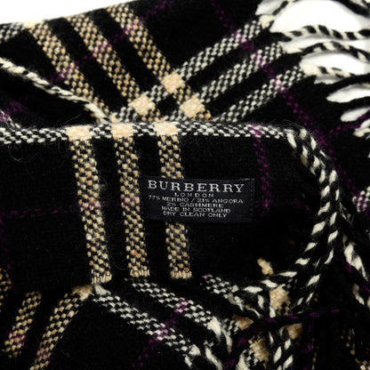 Burberry Wool Cashmere Check Happy Fringe Scarf Black 3 of 3
