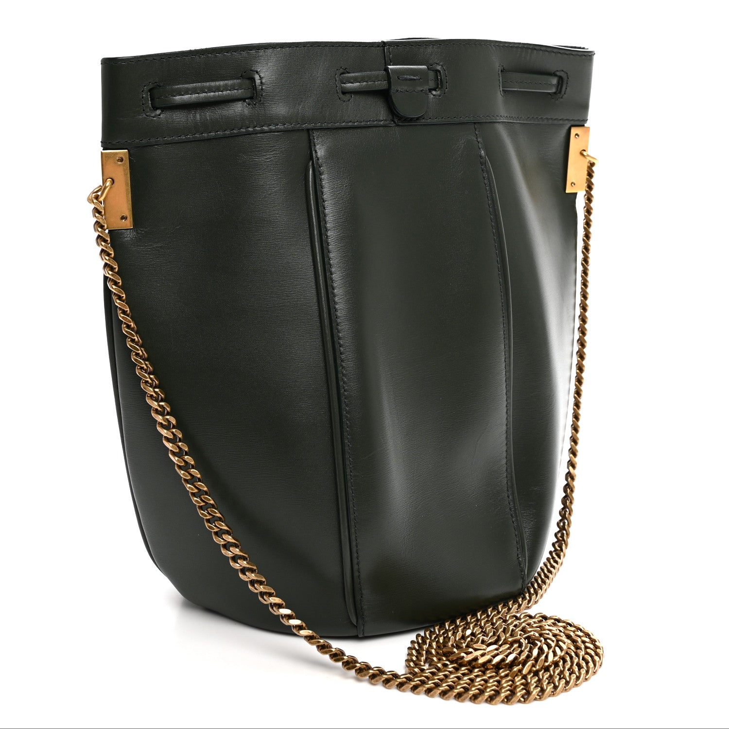 Saint Laurent Smooth Calfskin Small Talitha Bucket Bag Vert Fonce 2 of 10