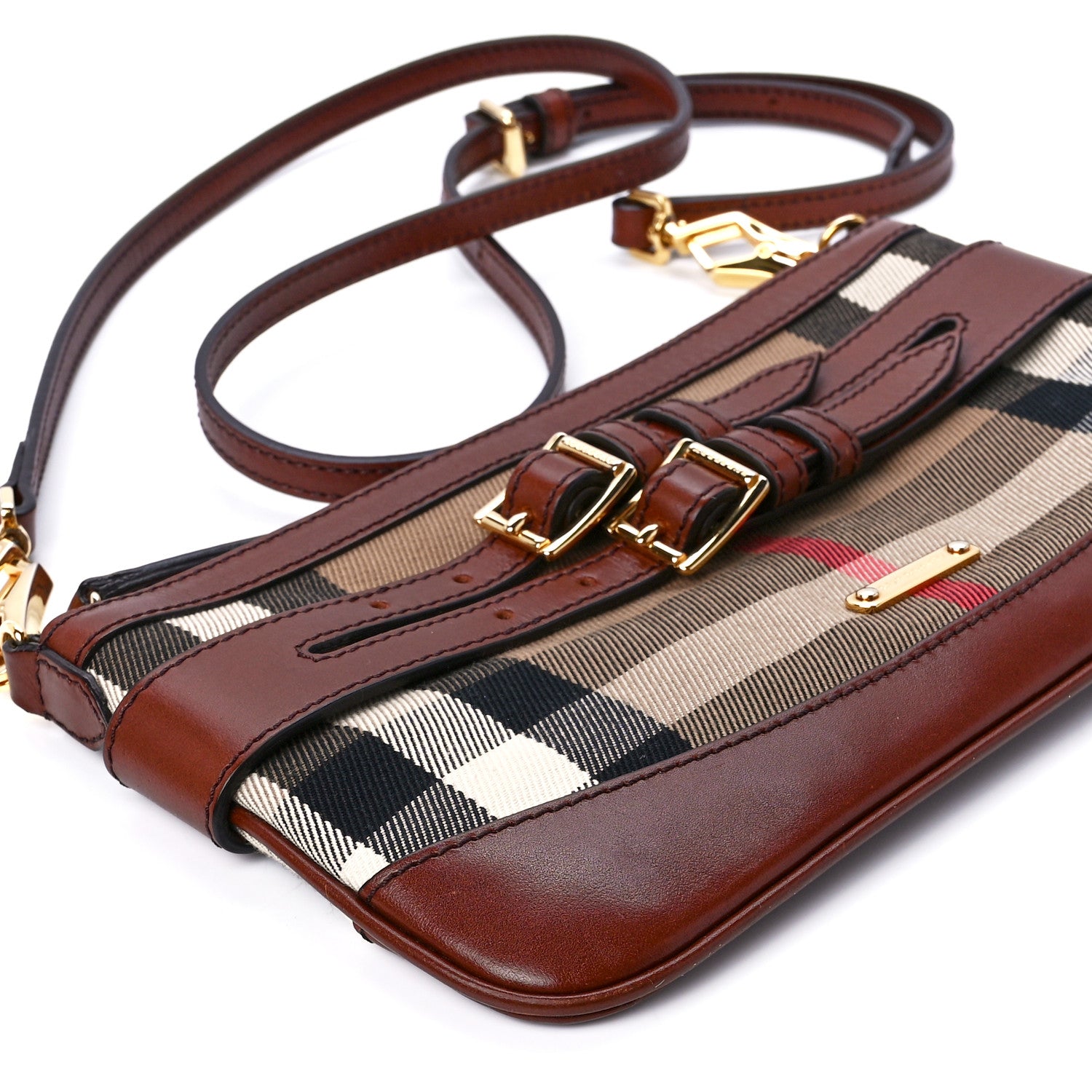 Burberry House Check Bridle Calfskin Peyton Crossbody Dark Tan 11 of 12