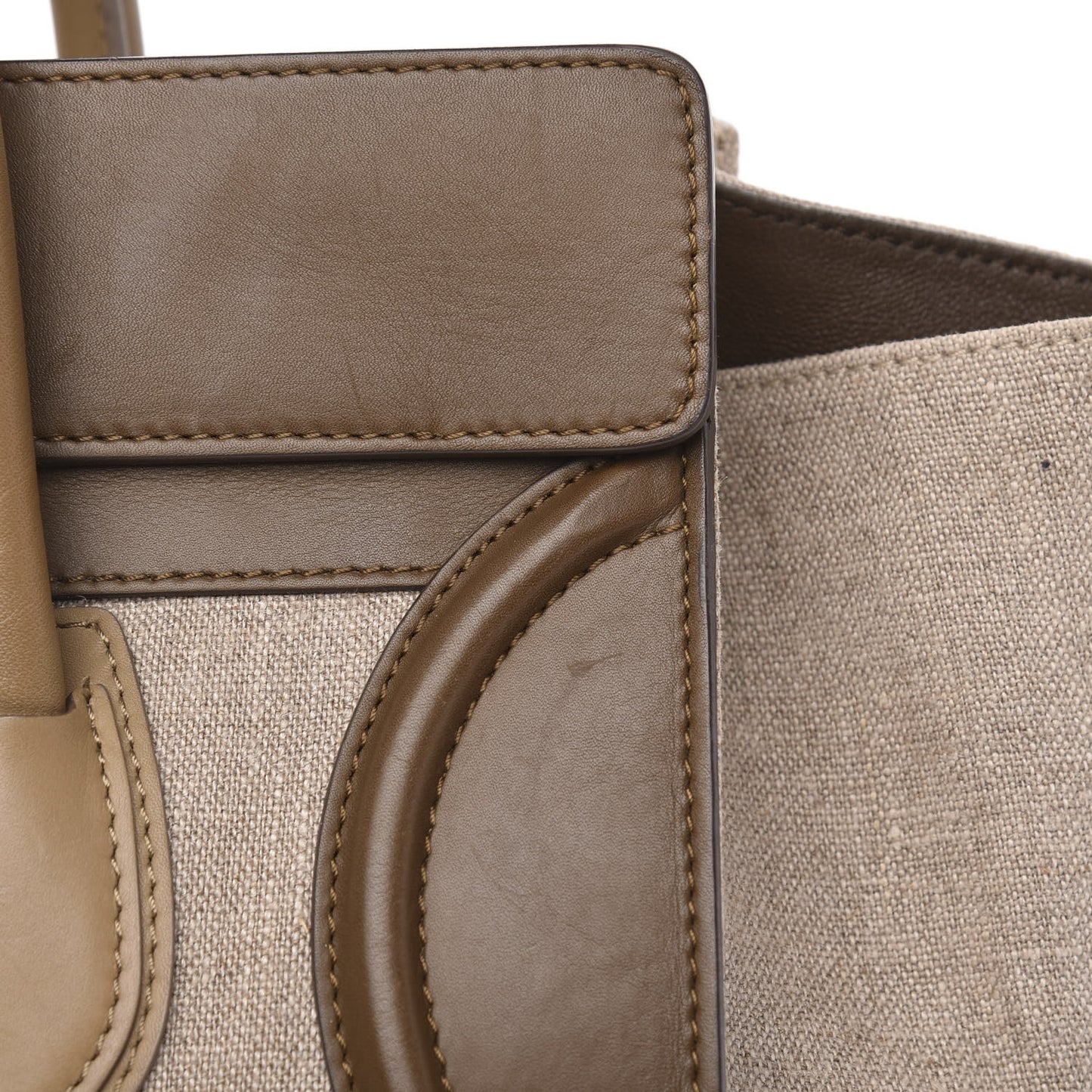 Natural Canvas Smooth Calfskin Mini Luggage Brown