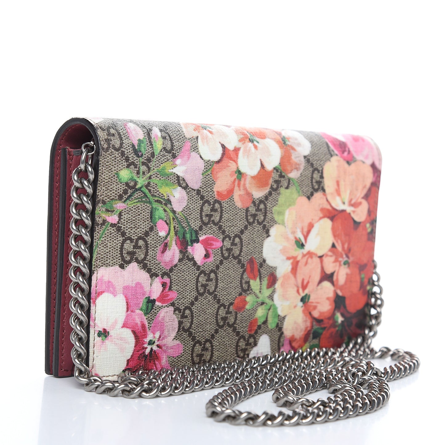 GG Supreme Monogram Blooms Chain Wallet Beige Multicolor Dry Rose