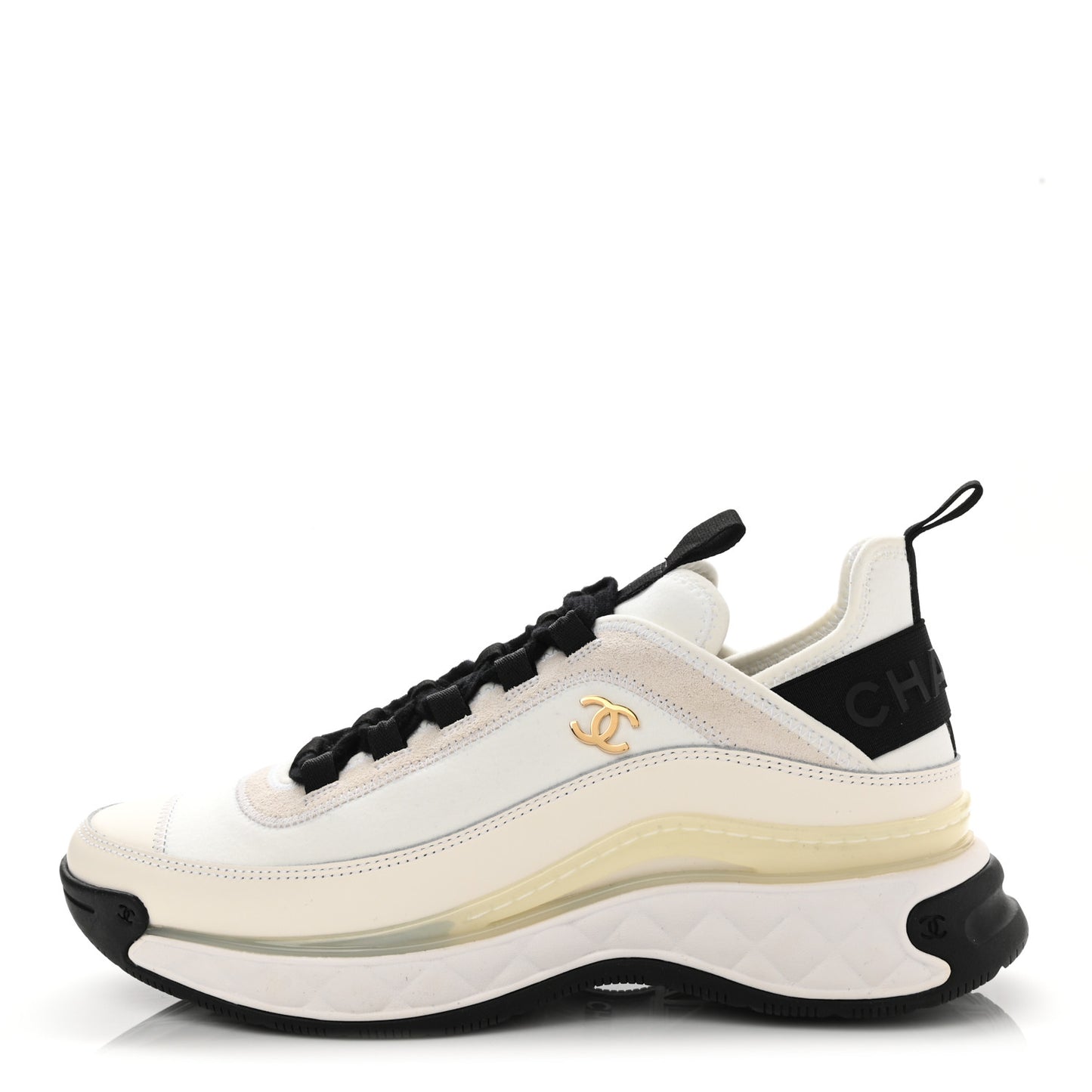 Velvet Calfskin Mixed Fibers CC Sneakers 38 Ivory Black