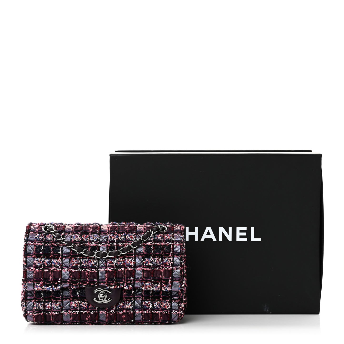 Tweed Quilted Medium Double Flap Dark Purple