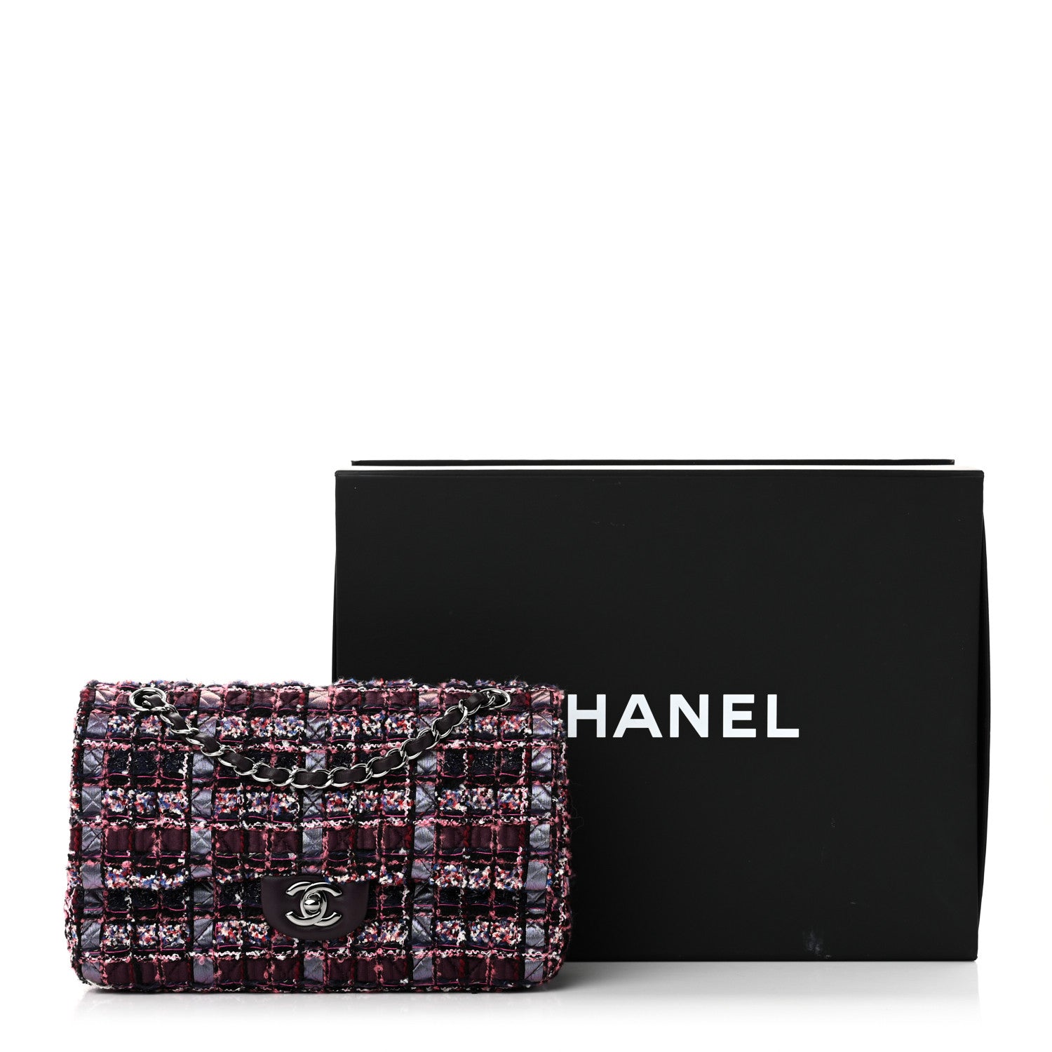 Chanel Tweed Quilted Medium Double Flap Dark Purple 11 of 11