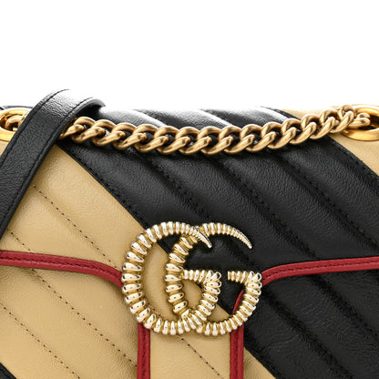 Gucci Vintage Effect Calfskin Matelasse Diagonal Striped Mini Torchon GG Marmont Shoulder Bag Black Beige 8 of 10