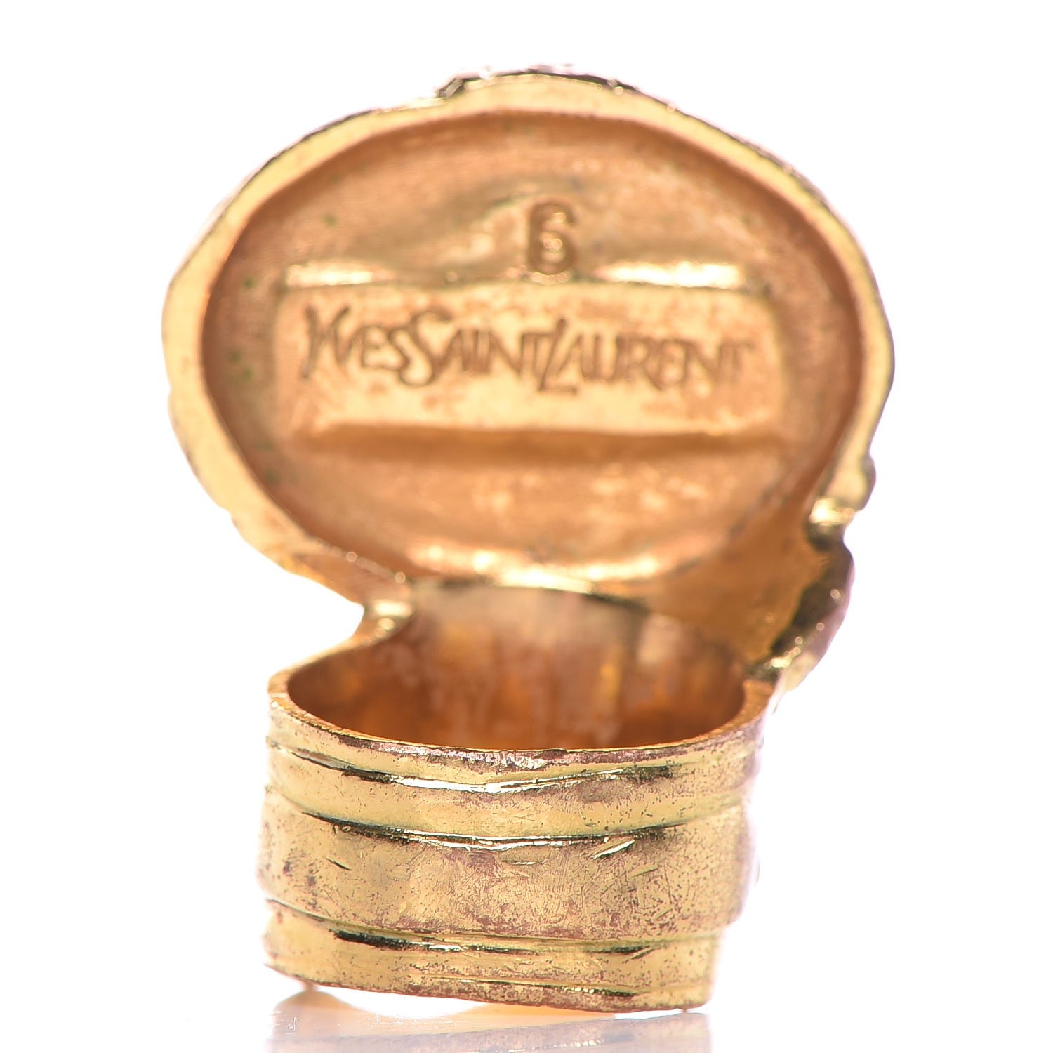 Saint Laurent Glass Cabochon Arty Ovale Ring 6 Gold Turquoise 3 of 5