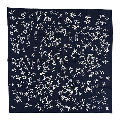 Chanel Silk Star Square Scarf Navy Blue White Blue 1 of 4