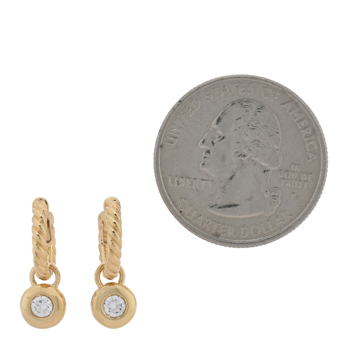 18K Yellow Gold Diamond Petite Cable Huggie Hoop Drop Earrings