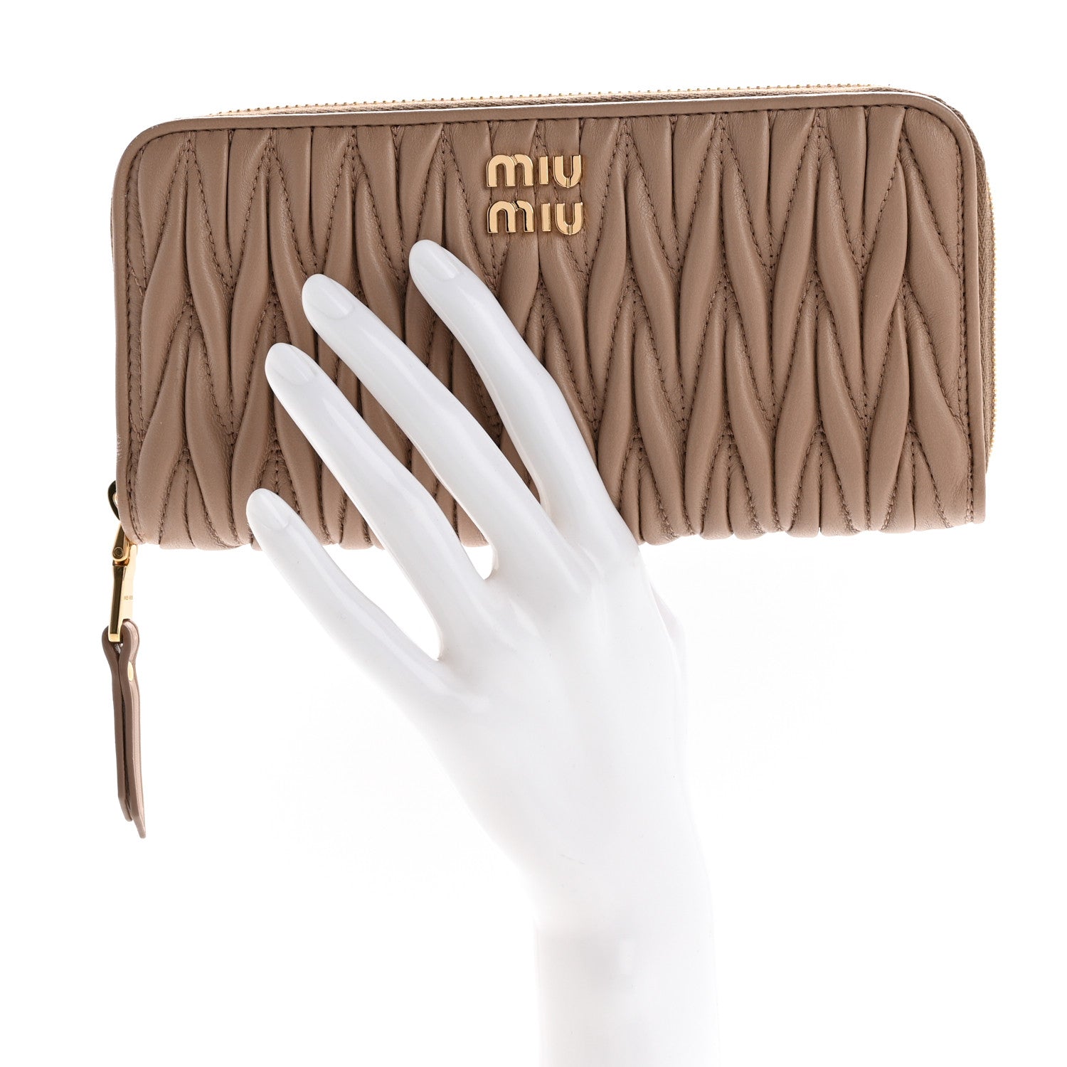 Miu Miu Matelasse Large Zip Around Wallet Cammeo 3 of 11