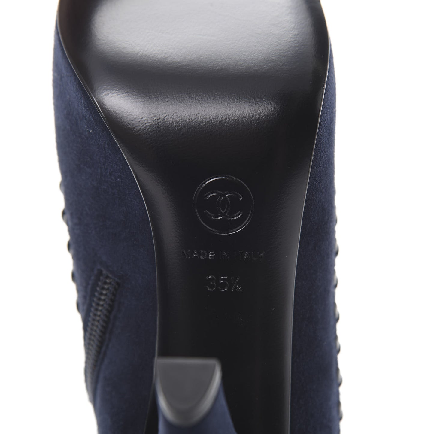 Suede Lambskin Short Boots 35.5 Navy Blue Black