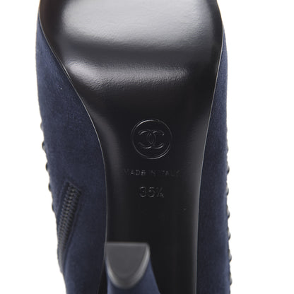 Chanel Suede Lambskin Short Boots 35.5 Navy Blue Black 6 of 9