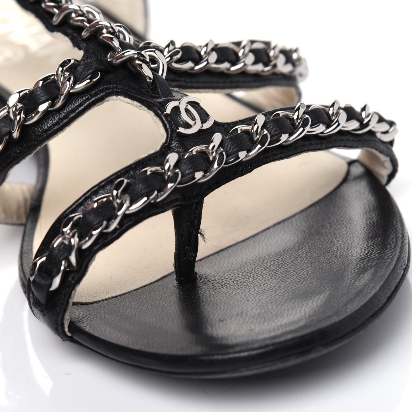 Lambskin CC Chain Sandals 36 Black