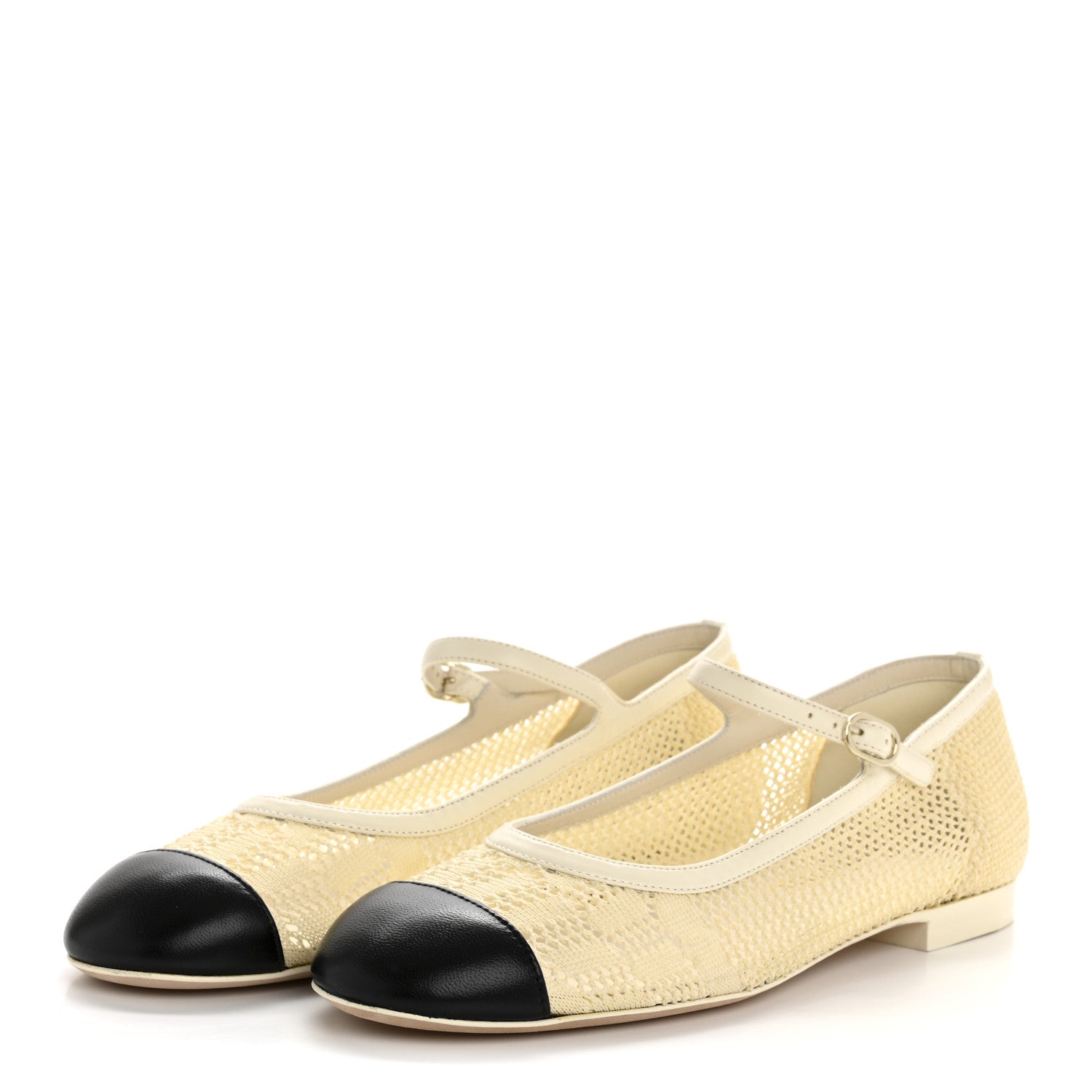 Chanel Crochet Lambskin Cap Toe Mary Jane Flats 38 Natural Beige