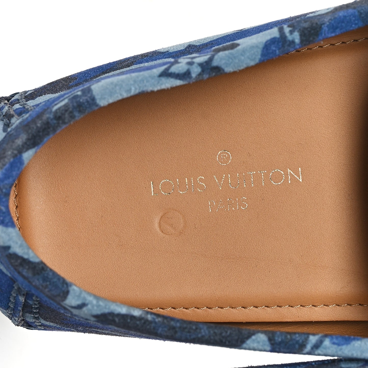 Suede Monogram Camo Mens Driver Mocassin 9.5 Blue