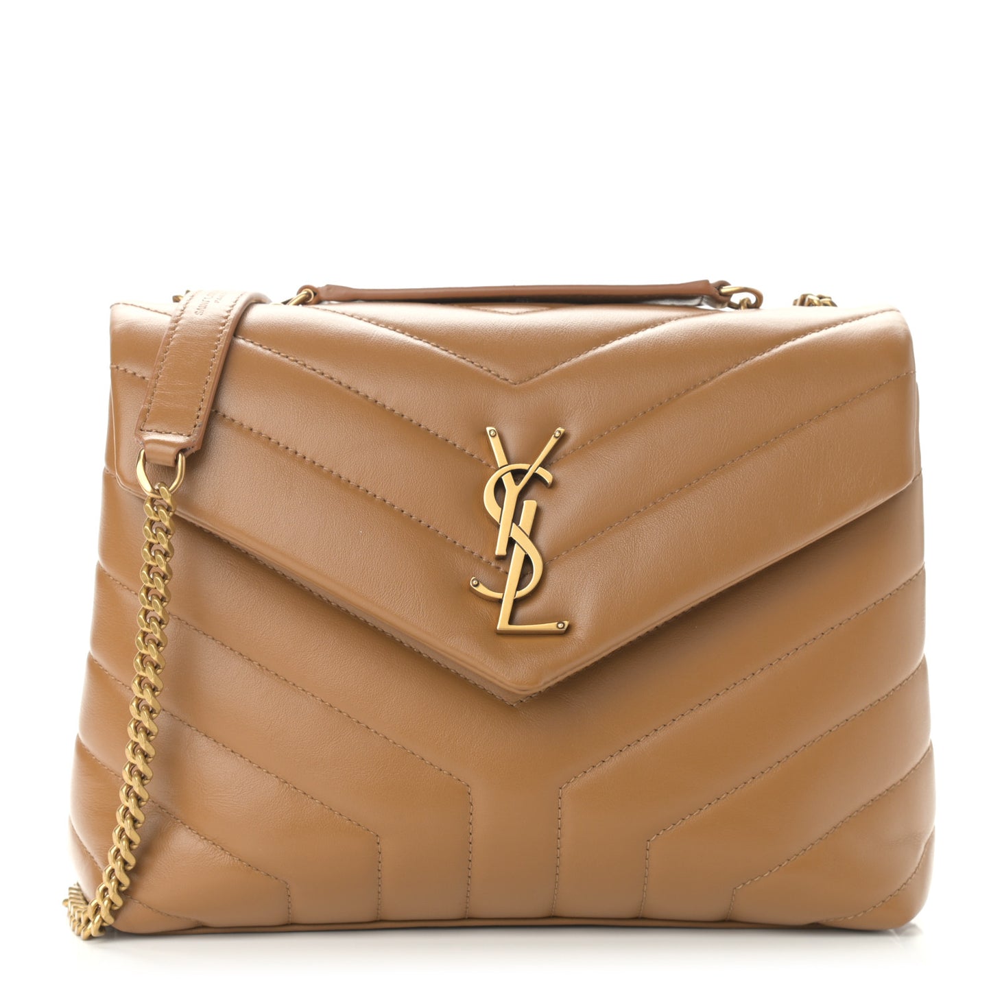 Calfskin Y Quilted Monogram Small Loulou Chain Satchel Dark Natural