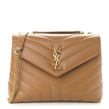 Saint Laurent Calfskin Y Quilted Monogram Small Loulou Chain Satchel Dark Natural 1 of 11