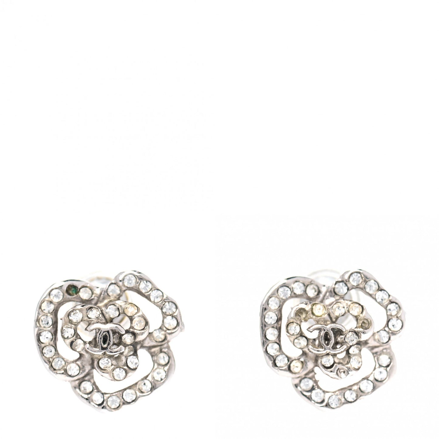 Crystal CC Camellia Earrings Silver