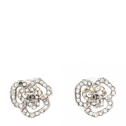 Chanel Crystal CC Camellia Earrings Silver 1 of 3