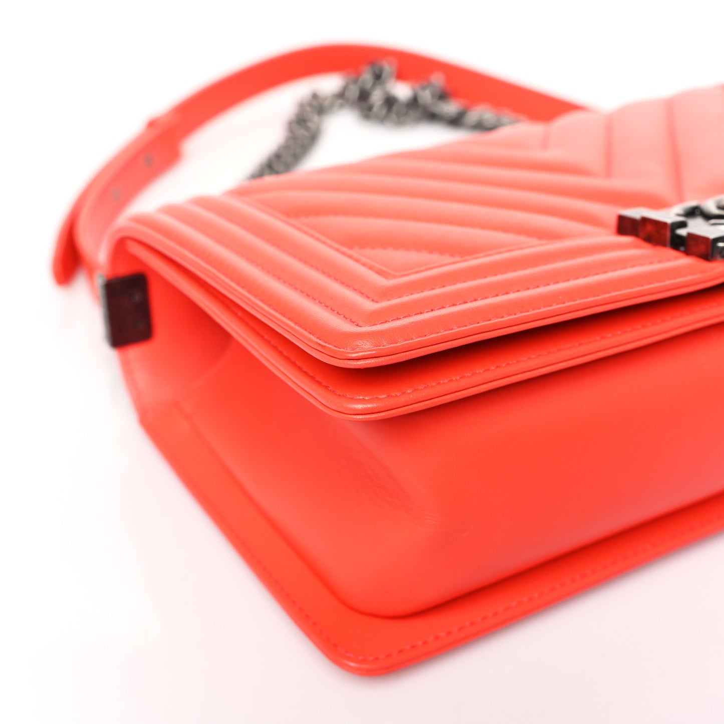 Calfskin Chevron Quilted Medium Boy Flap Coral