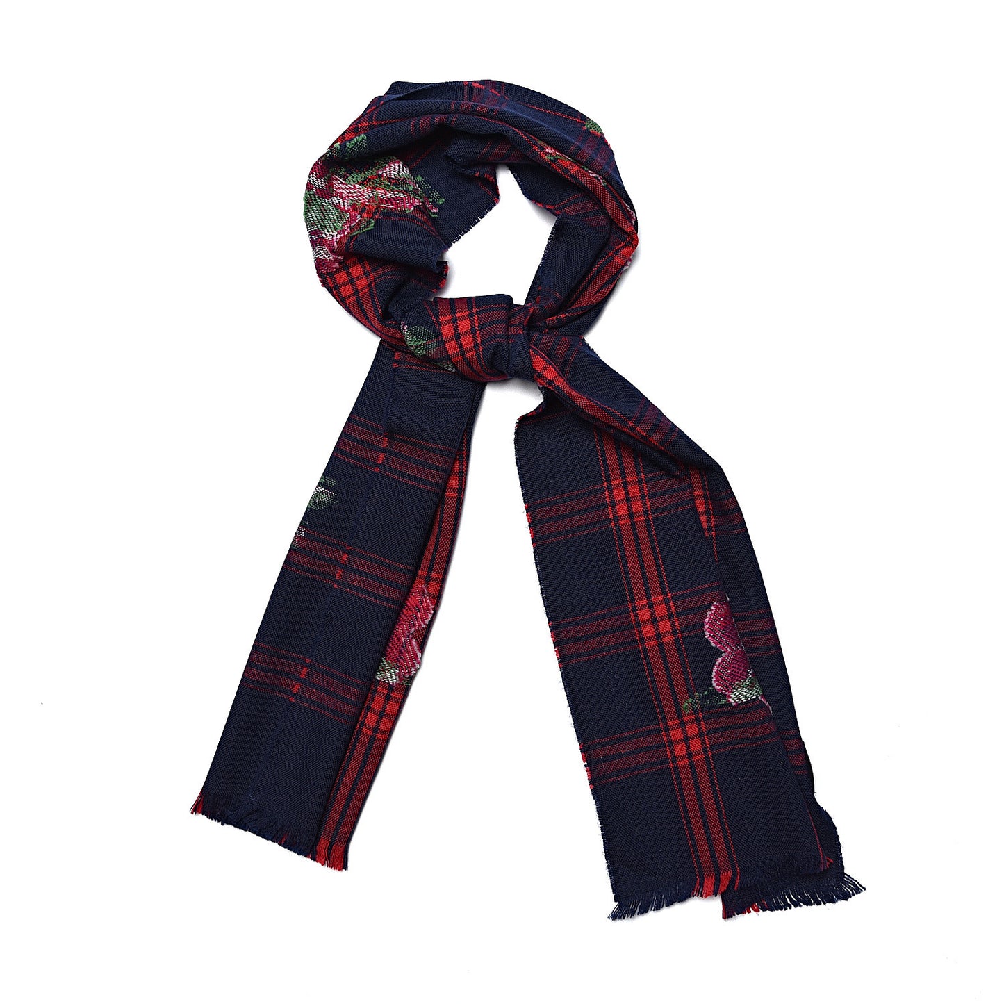 Wool Jacquard All Roses Scarf Blue Red