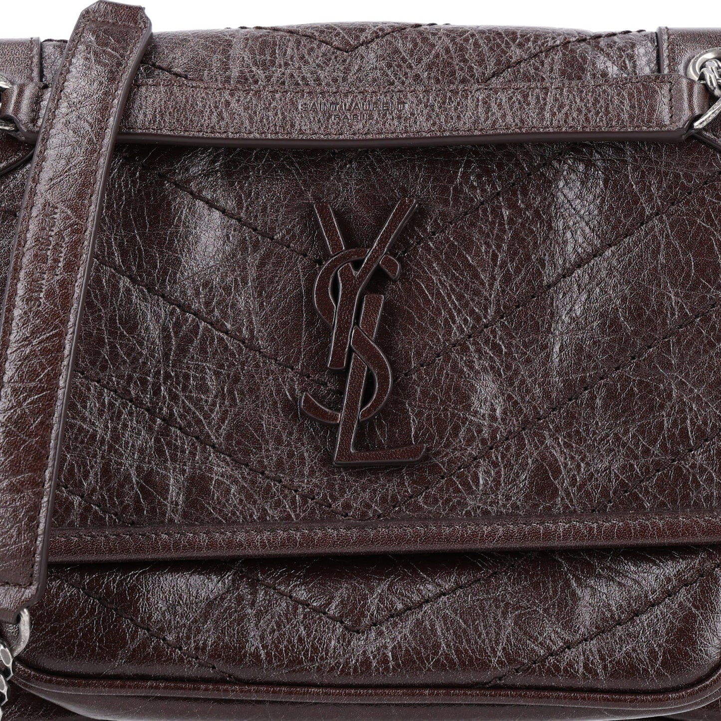 Crinkled Lambskin Matelasse Monogram Baby Niki Chain Satchel Chocolate
