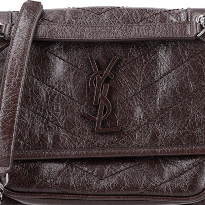 Saint Laurent Crinkled Lambskin Matelasse Monogram Baby Niki Chain Satchel Chocolate 9 of 11