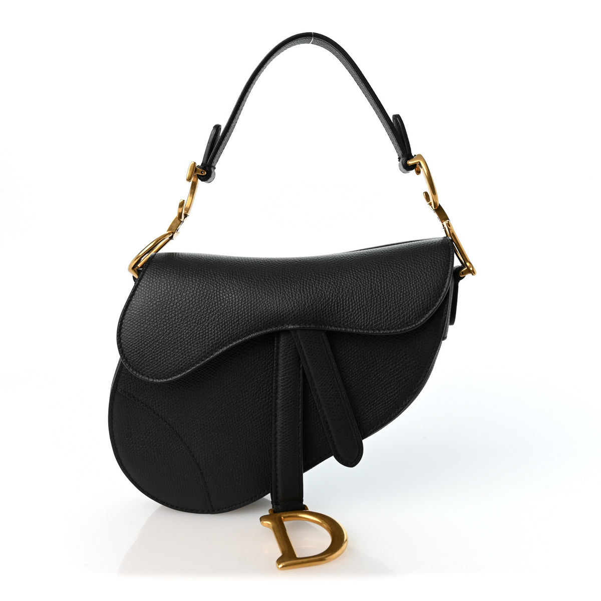 Grained Calfskin Mini Saddle Bag Black