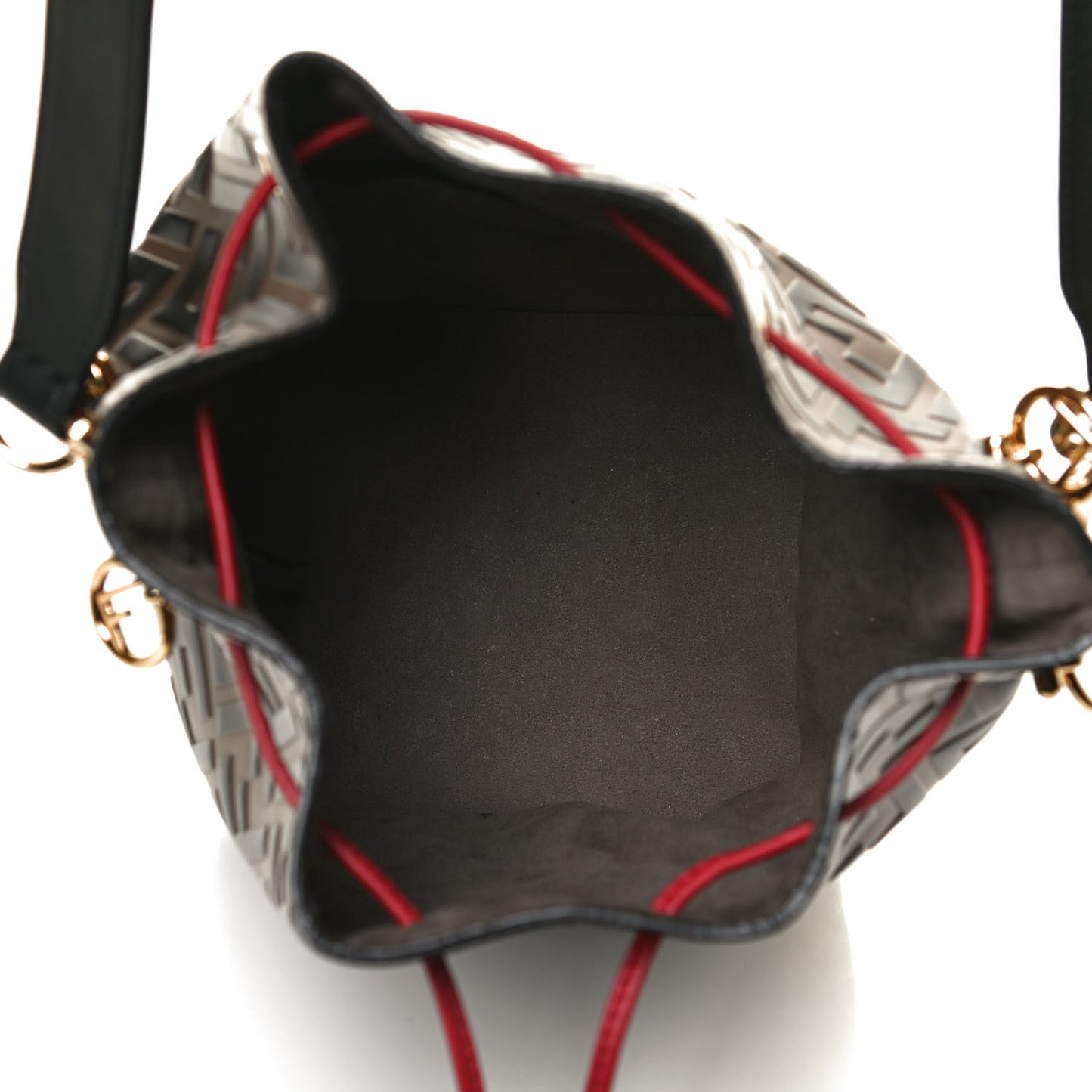 Vitello Grace F is Fendi Bi-Color FF 1974 Embossed Grande Mon Tresor Bucket Bag Maya Black Fragola