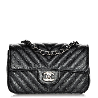 Chanel Metallic Caviar Chevron Quilted Mini Rectangular Flap Black 1 of 8