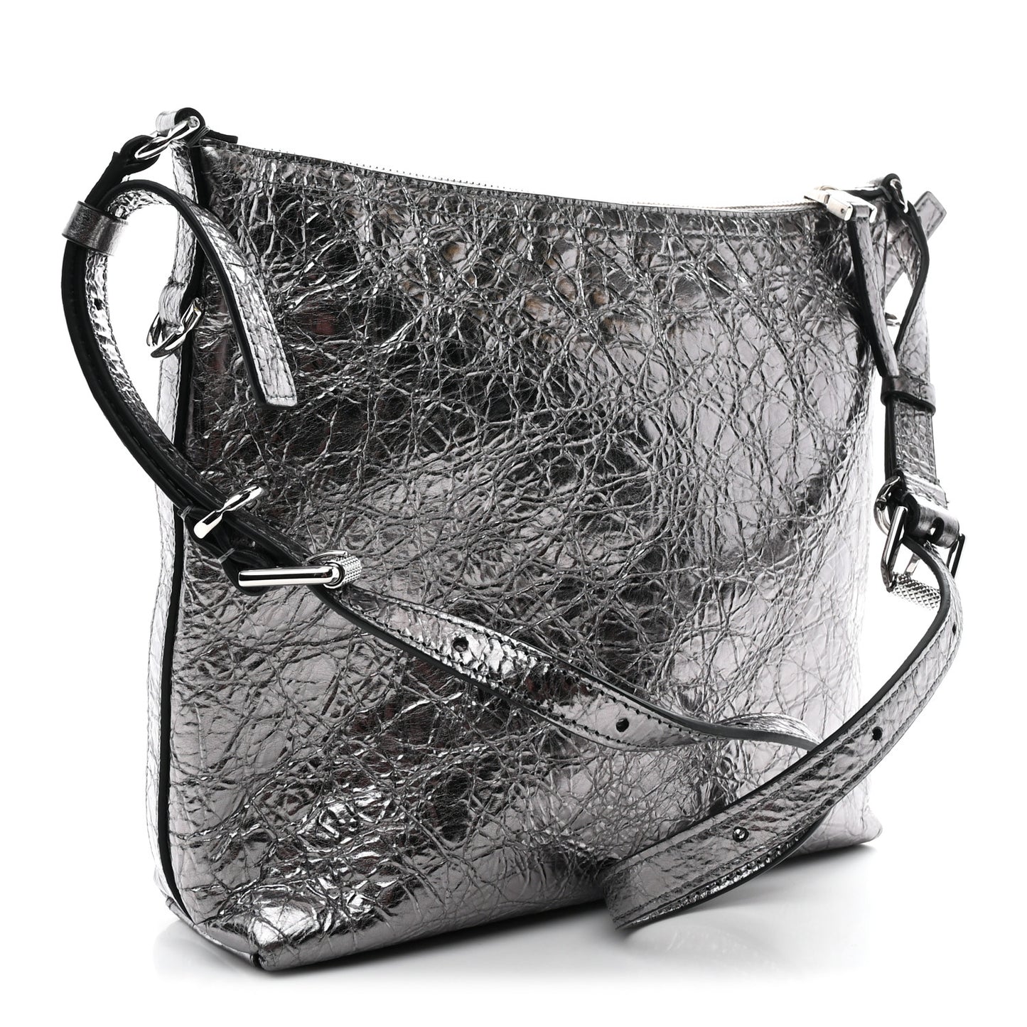 Metallic Calfskin Small Voyou Bag Silver