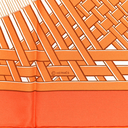 Hermes Silk Masan & Masan Scarf 90 Orange Grege Tabac 3 of 4
