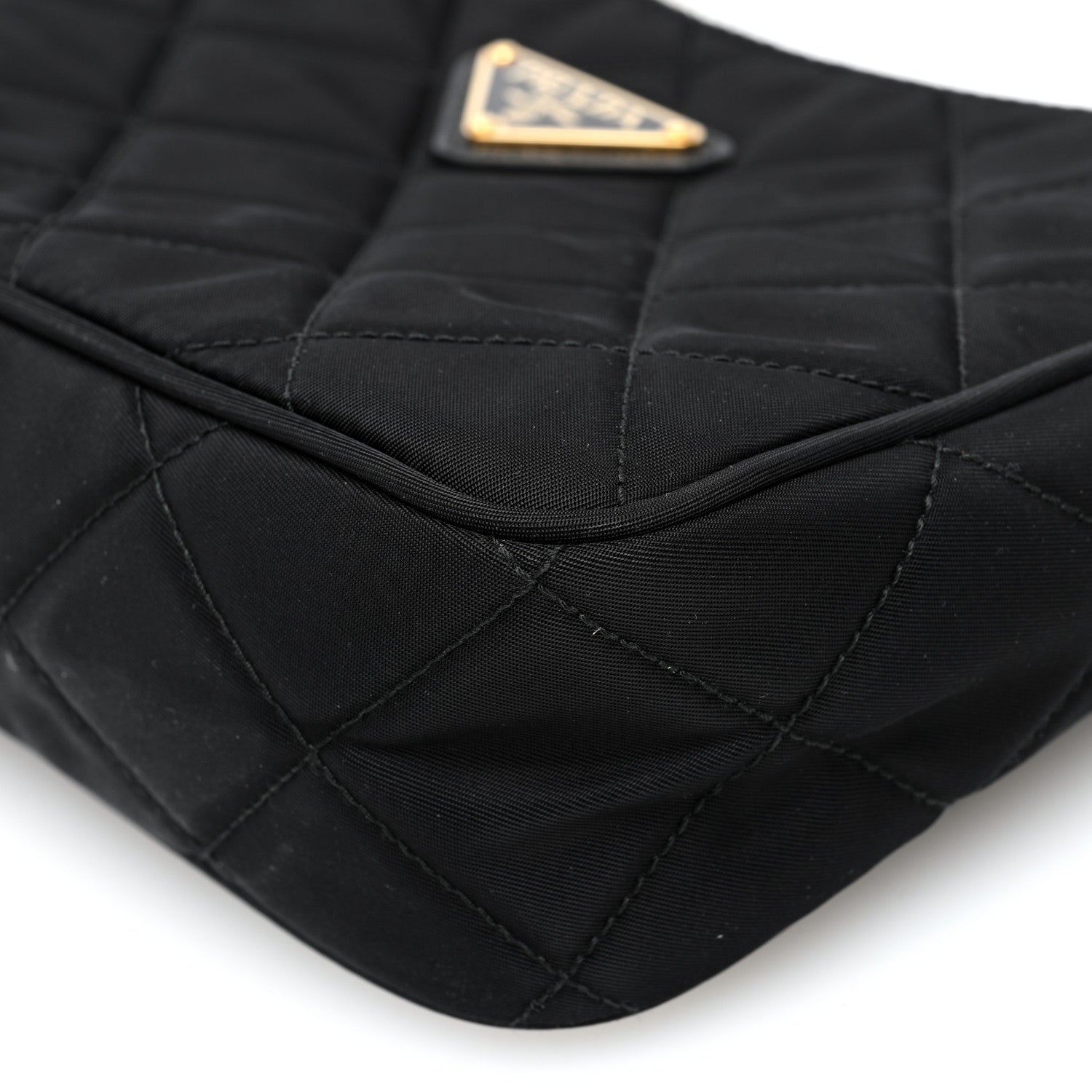 Prada Tessuto Nylon Stitched Shoulder Bag Black 9 of 10