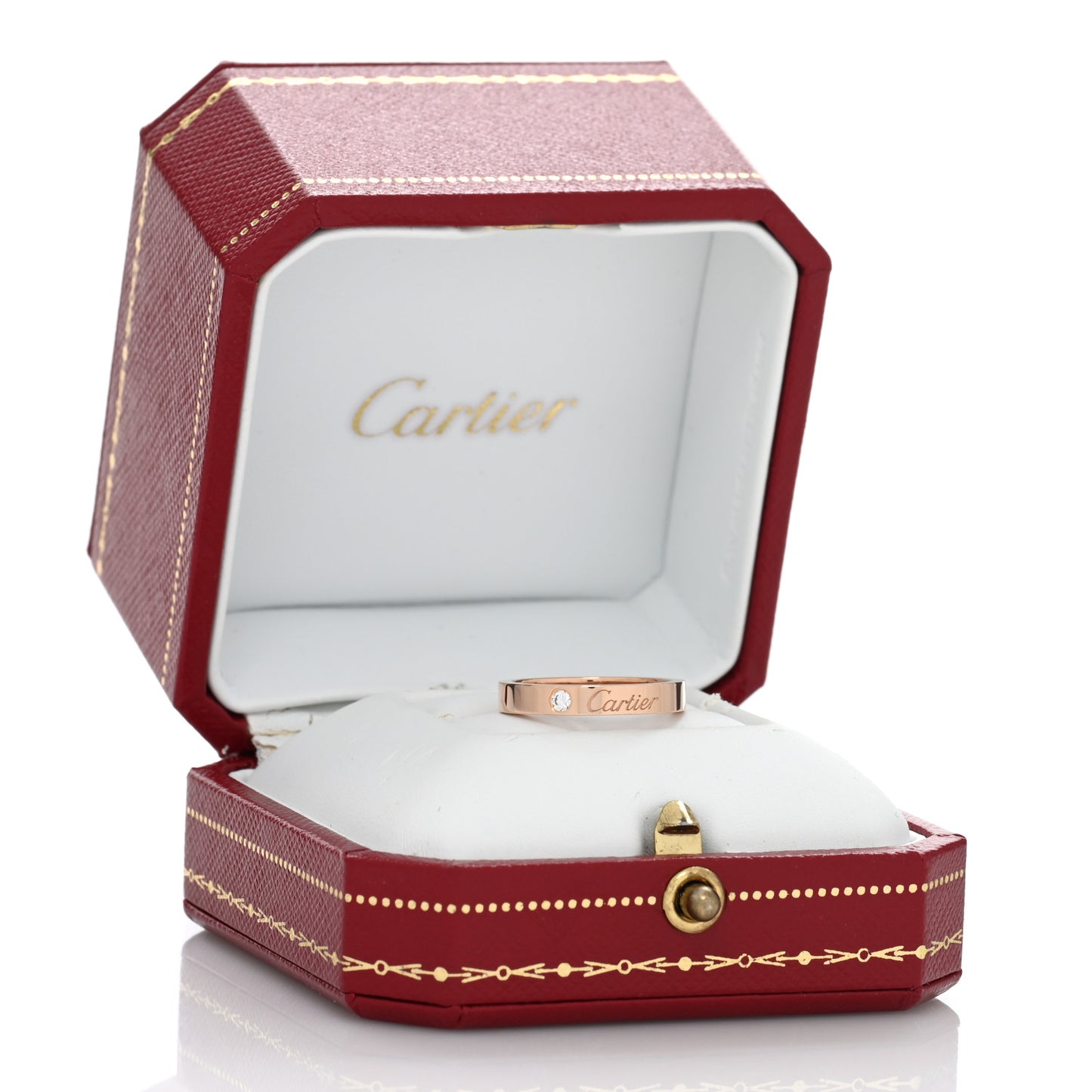 18K Pink Gold Diamond C De Cartier Wedding Band Ring 50 5.25