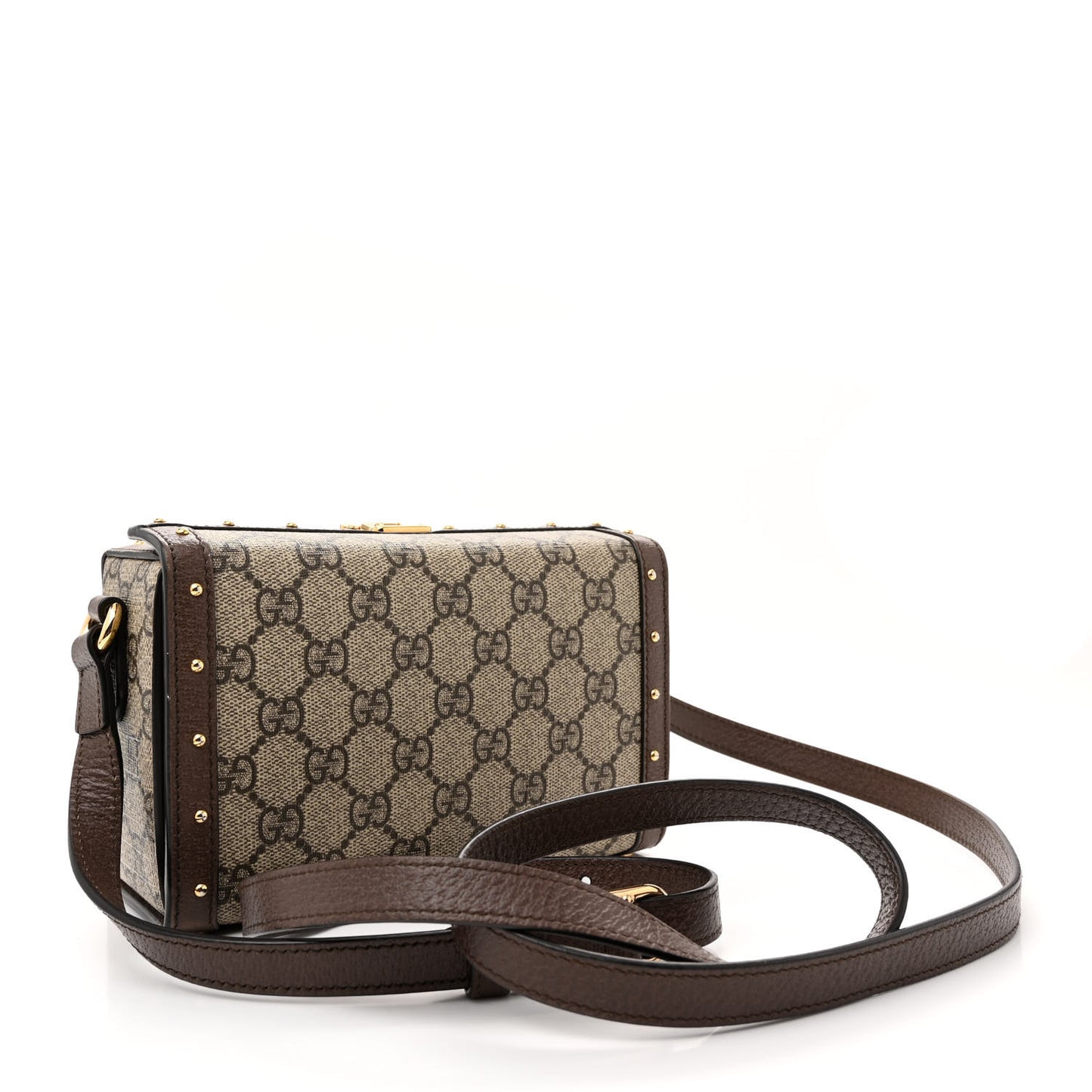 GG Supreme Monogram Textured Dollar Calfskin Mini Trunk Shoulder Bag Beige Ebony New Acero
