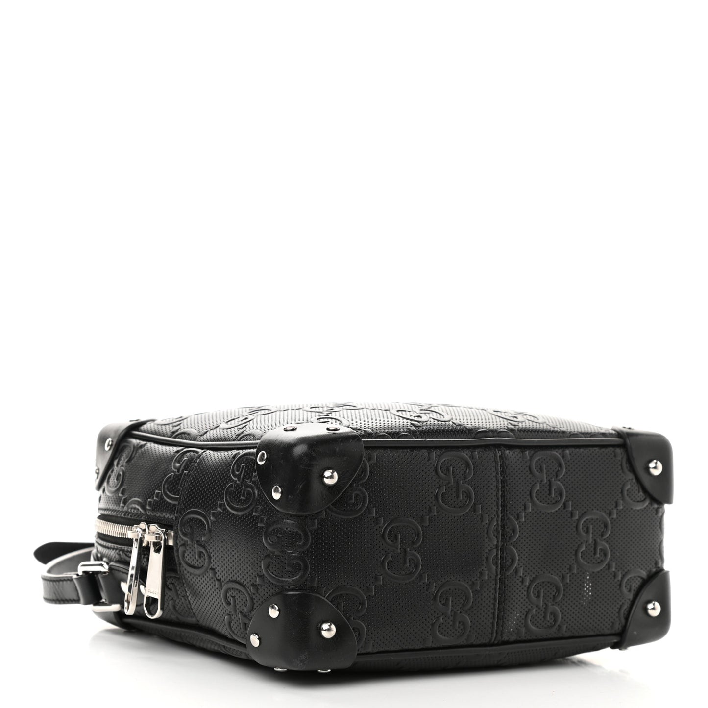 Calfskin GG Tennis Embossed Square Messenger Bag Black