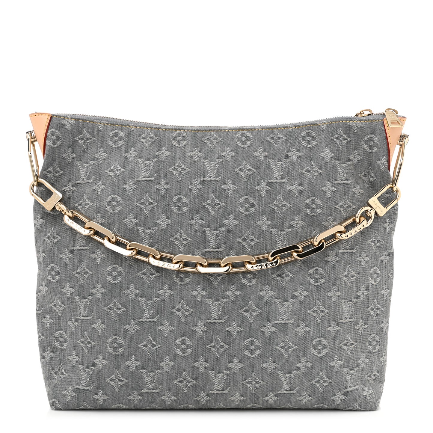 Monogram Denim Coussin Hobo MM Washed Gray