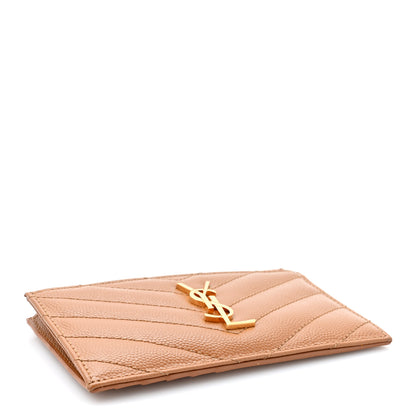 Saint Laurent Grain De Poudre Matelasse Chevron Monogram Fragments Zippered Card Case Naturel Dark 5 of 9