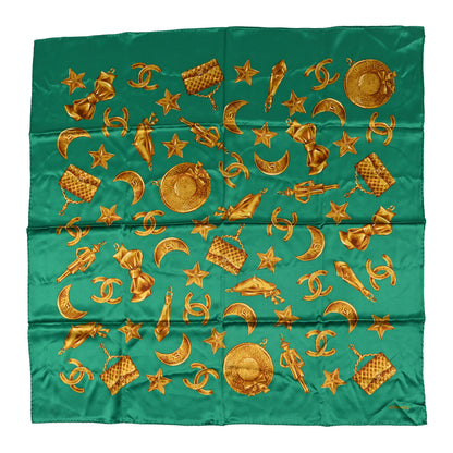 Chanel Silk CC Charms Square Scarf Green Gold 1 of 3