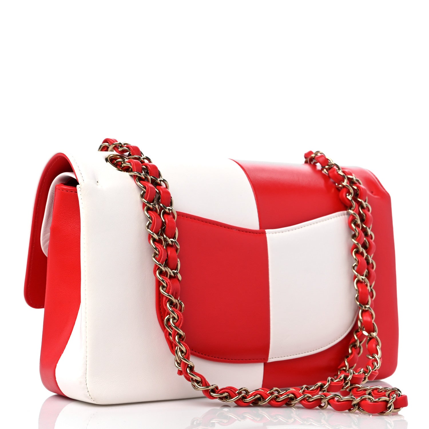 Chanel Lambskin Geometric Colorblock Medium Double Flap Red White 3 of 9