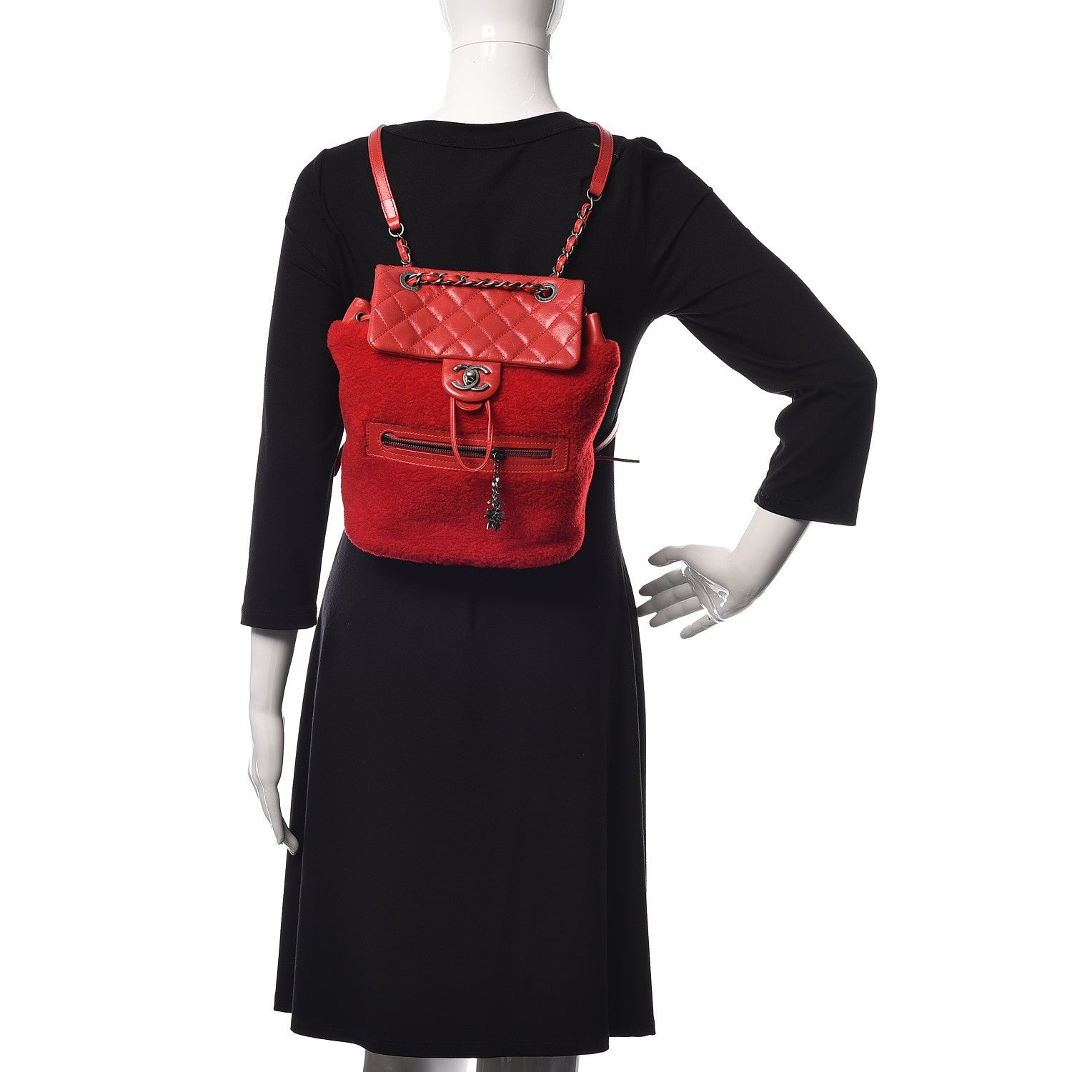 Chanel Glazed Calfskin Shearling Quilted Small Mountain Backpack Red 2 of 8